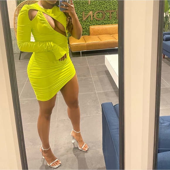 Dresses | Ruched Neon Green Dress Cutout | Poshmark